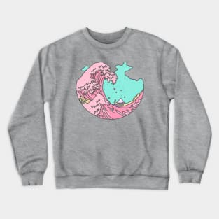 Japanese pastel kawaii anime meme surf beach wave Crewneck Sweatshirt